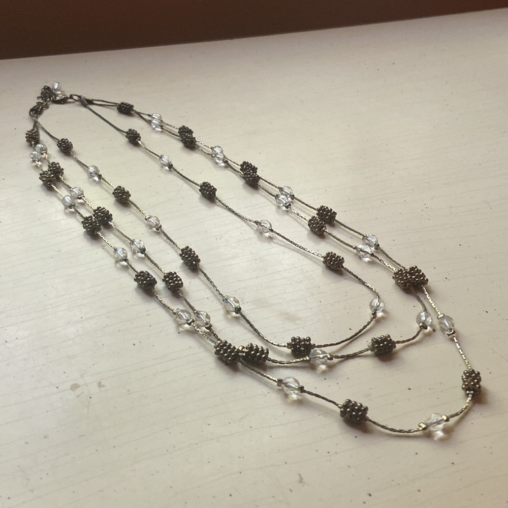 Fair Trade Multi-strand Necklace Gold and clear beads